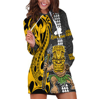 Hawaii Kahoolawe Island Hoodie Dress Hawaiian Warrior and Kakau Symbols Abstract Tattoo LT03 Yellow - Polynesian Pride