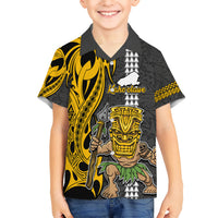 Hawaii Kahoolawe Island Kid Hawaiian Shirt Hawaiian Warrior and Kakau Symbols Abstract Tattoo LT03 Kid Yellow - Polynesian Pride