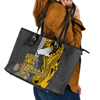 Hawaii Kahoolawe Island Leather Tote Bag Hawaiian Warrior and Kakau Symbols Abstract Tattoo LT03 - Polynesian Pride
