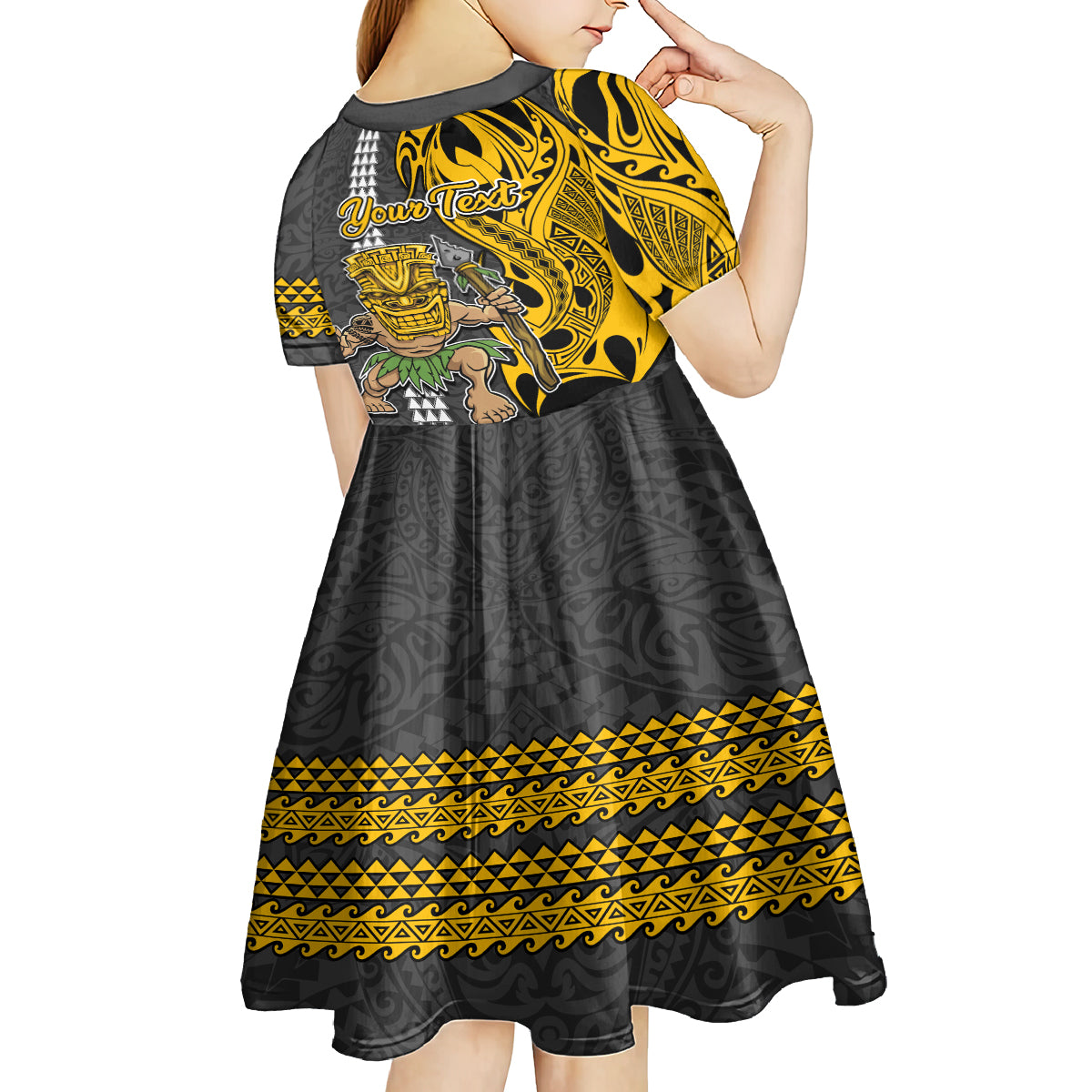 Custom Hawaii Kahoolawe Island Kid Short Sleeve Dress Hawaiian Warrior and Kakau Symbols Abstract Tattoo LT03 - Polynesian Pride