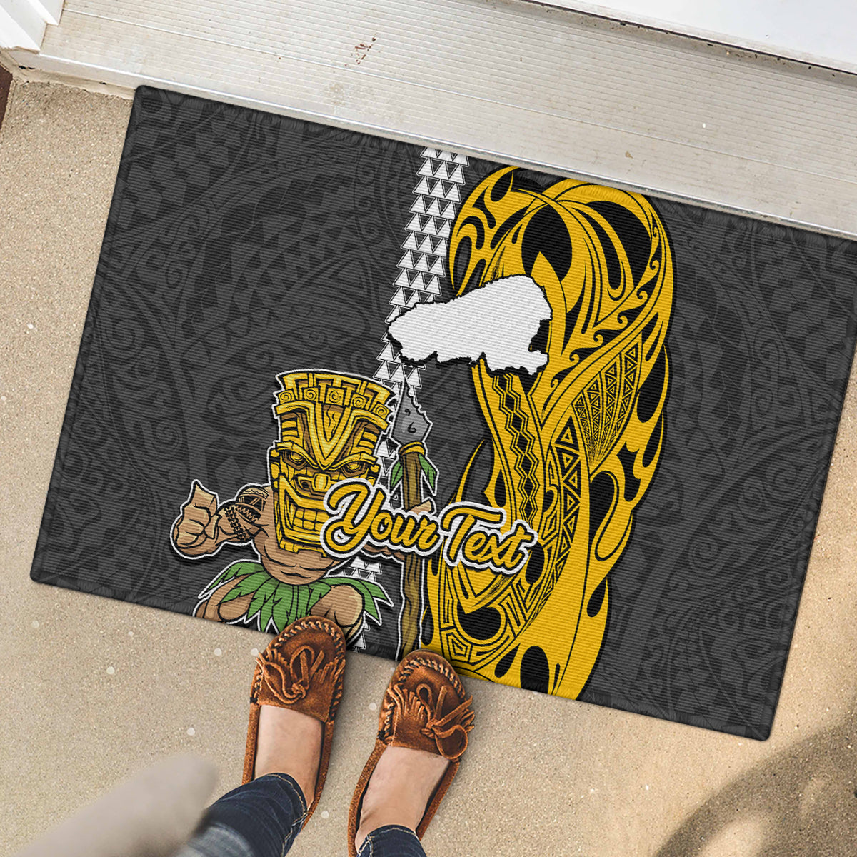 Custom Hawaii Kahoolawe Island Rubber Doormat Hawaiian Warrior and Kakau Symbols Abstract Tattoo LT03 - Polynesian Pride