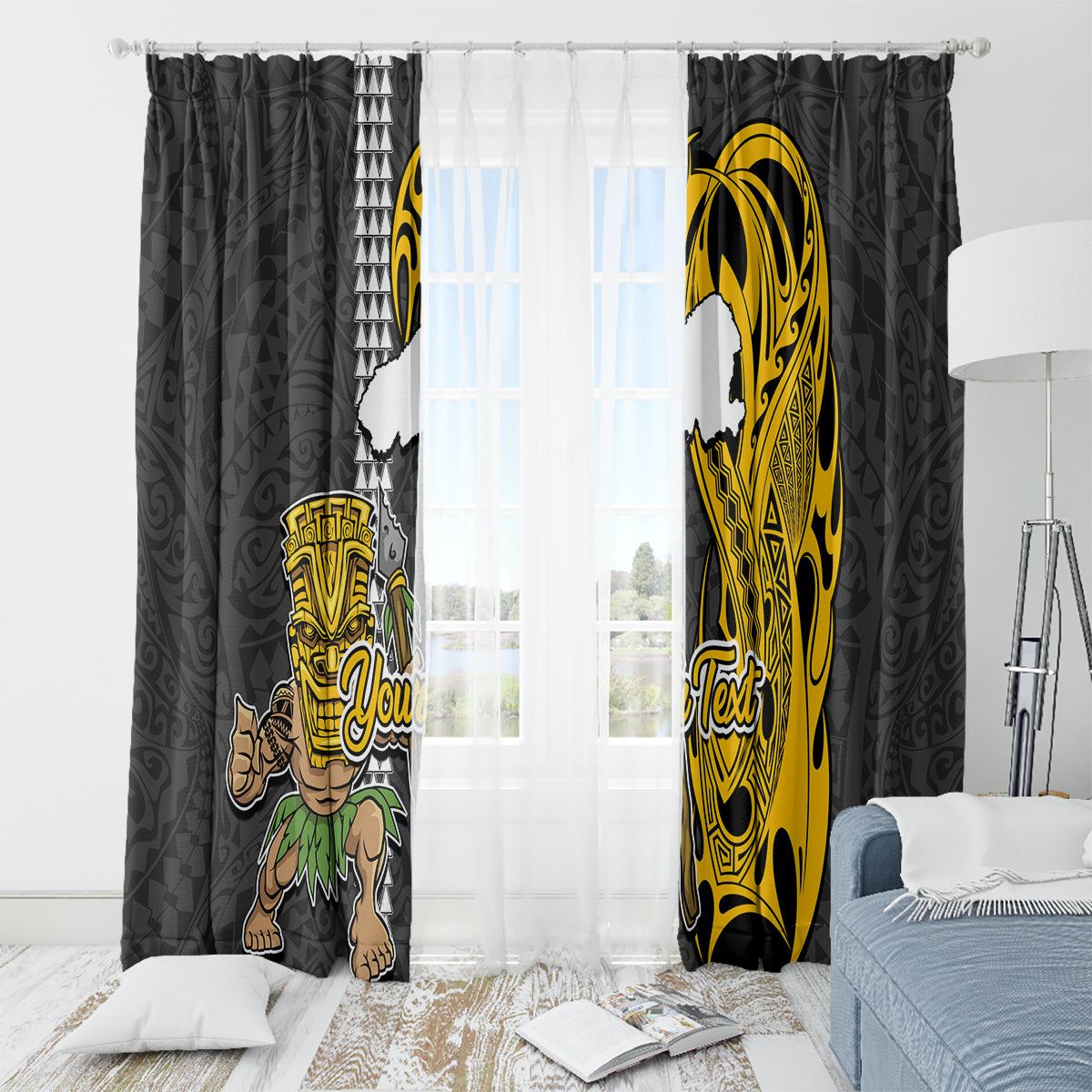 Custom Hawaii Kahoolawe Island Window Curtain Hawaiian Warrior and Kakau Symbols Abstract Tattoo LT03 - Polynesian Pride