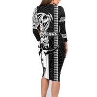 Hawaii Kahoolawe Island Family Matching Long Sleeve Bodycon Dress and Hawaiian Shirt Hawaiian King and Kakau Symbols Abstract Shoulder Tattoo LT03 - Polynesian Pride