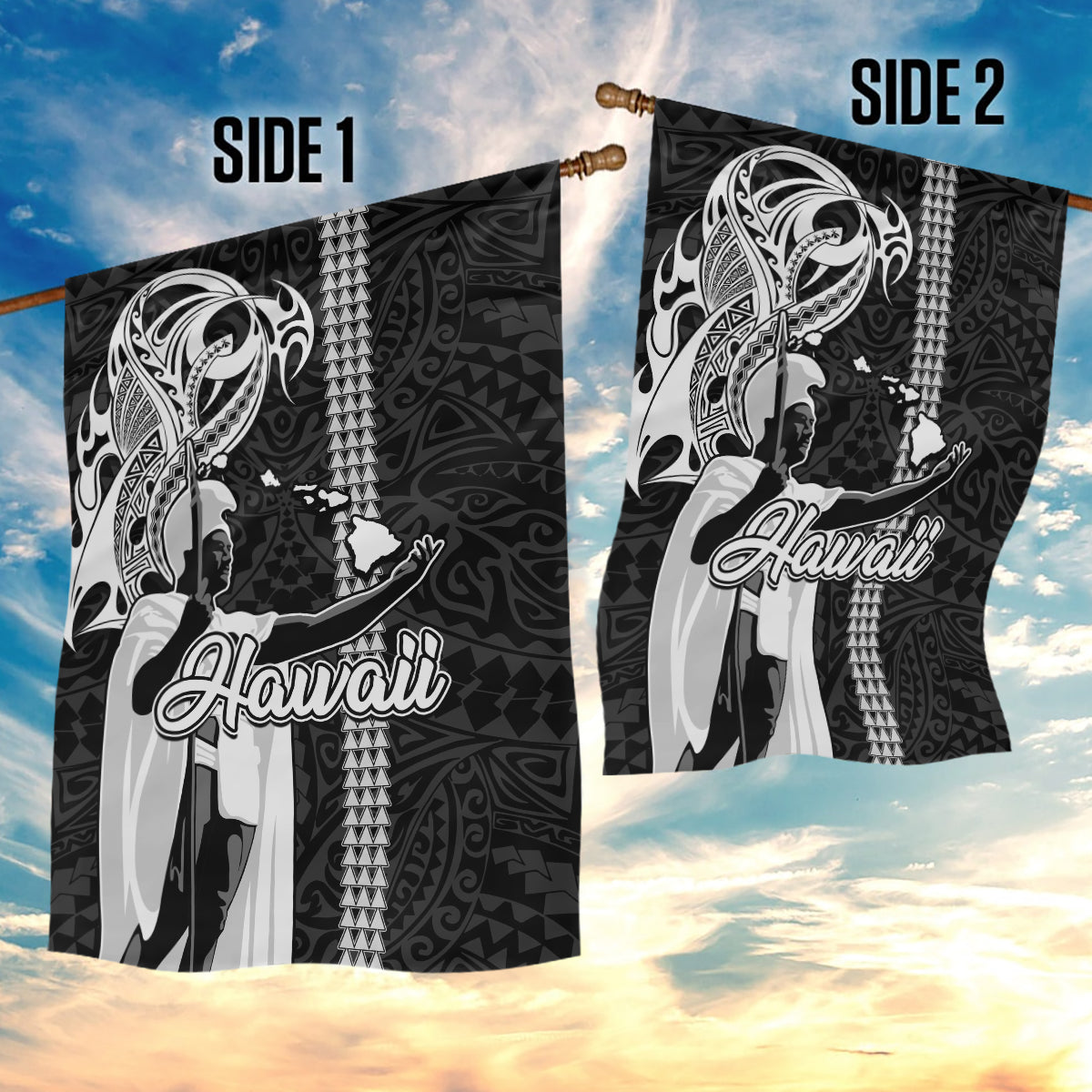 Hawaii Kahoolawe Island Garden Flag Hawaiian King and Kakau Symbols Abstract Shoulder Tattoo LT03 - Polynesian Pride