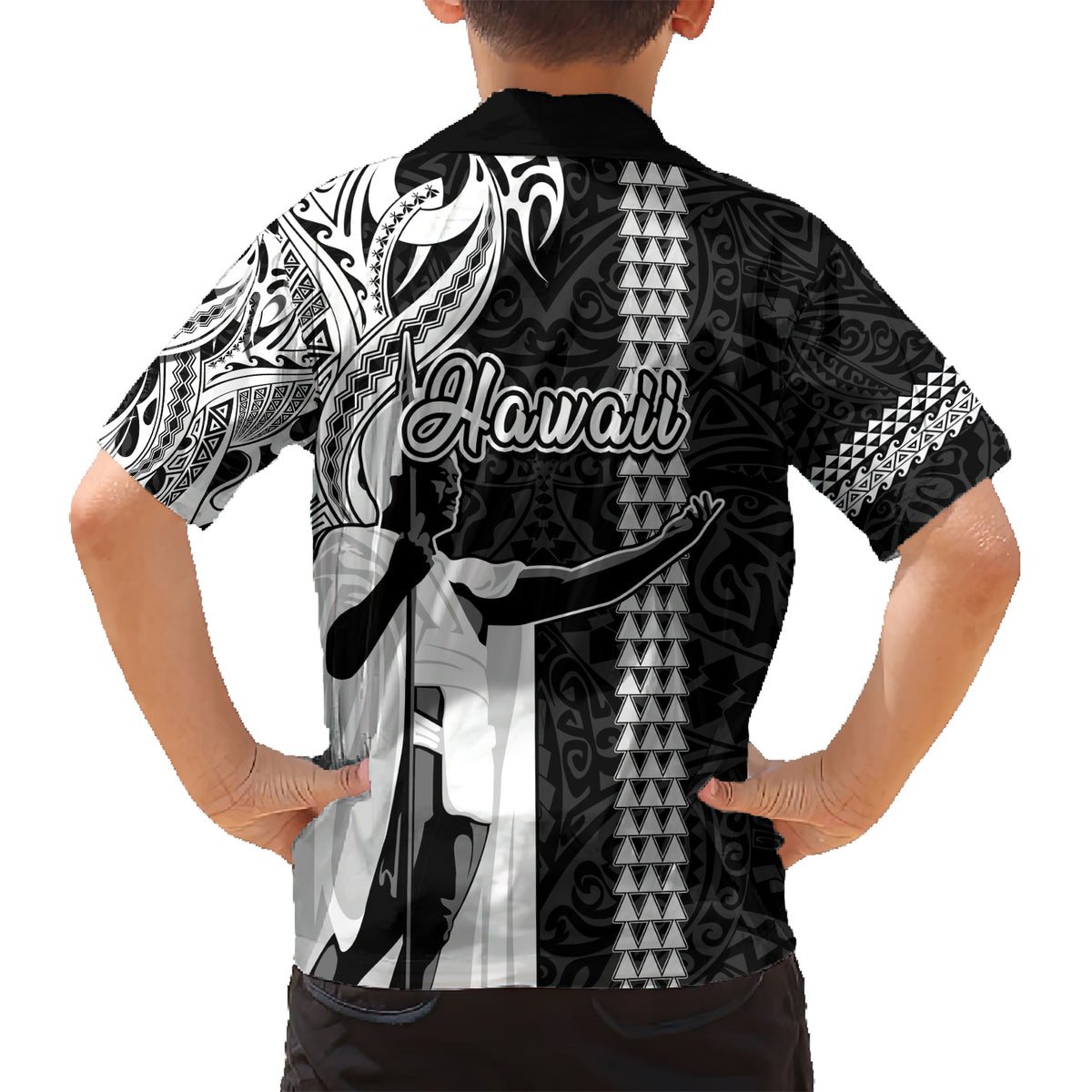 Hawaii Kahoolawe Island Kid Hawaiian Shirt Hawaiian King and Kakau Symbols Abstract Shoulder Tattoo LT03 - Polynesian Pride