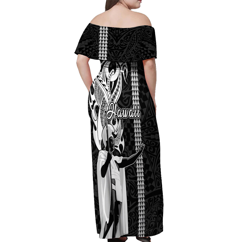 Hawaii Kahoolawe Island Off Shoulder Maxi Dress Hawaiian King and Kakau Symbols Abstract Shoulder Tattoo LT03 - Polynesian Pride