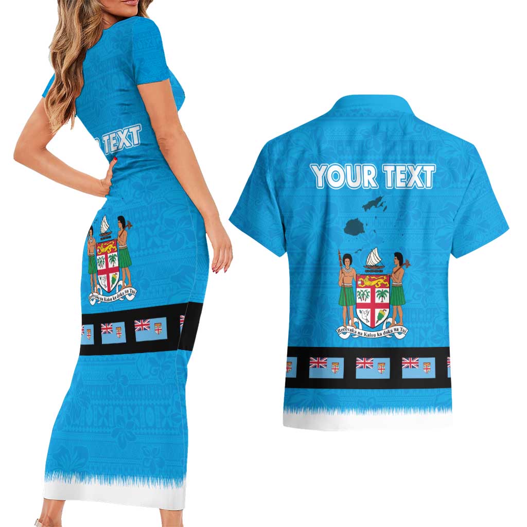 Fiji Merry Christmas Couples Matching Short Sleeve Bodycon Dress and Hawaiian Shirt Santa Suit Style With Tapa Tribal Pattern LT03 - Polynesian Pride