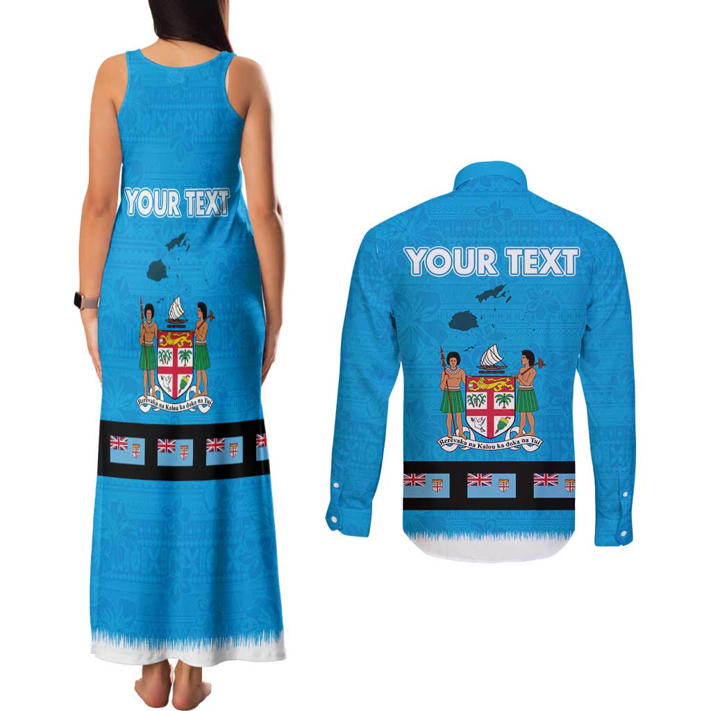 Fiji Merry Christmas Couples Matching Tank Maxi Dress and Long Sleeve Button Shirt Santa Suit Style With Tapa Tribal Pattern