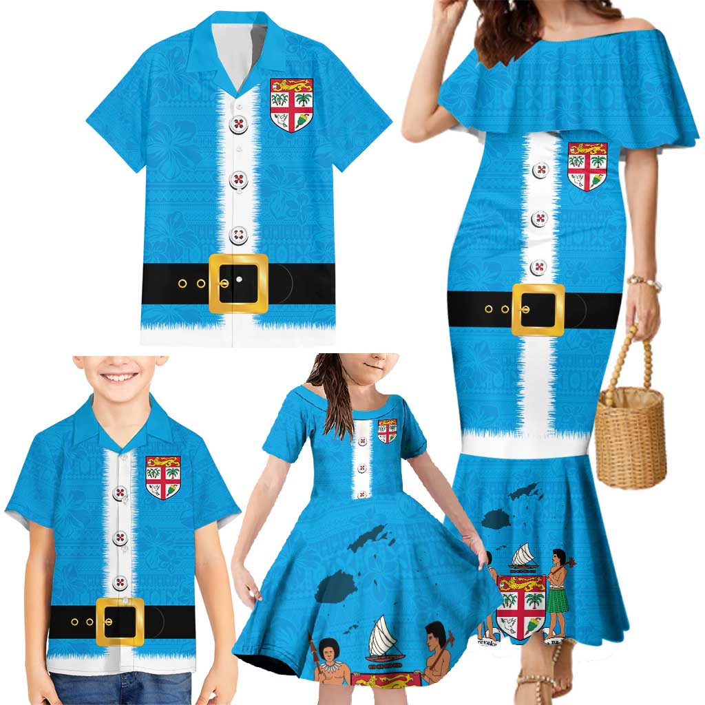 Fiji Merry Christmas Family Matching Mermaid Dress and Hawaiian Shirt Santa Suit Style With Tapa Tribal Pattern LT03 - Polynesian Pride