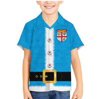 Fiji Merry Christmas Family Matching Mermaid Dress and Hawaiian Shirt Santa Suit Style With Tapa Tribal Pattern LT03 Son's Shirt Blue - Polynesian Pride