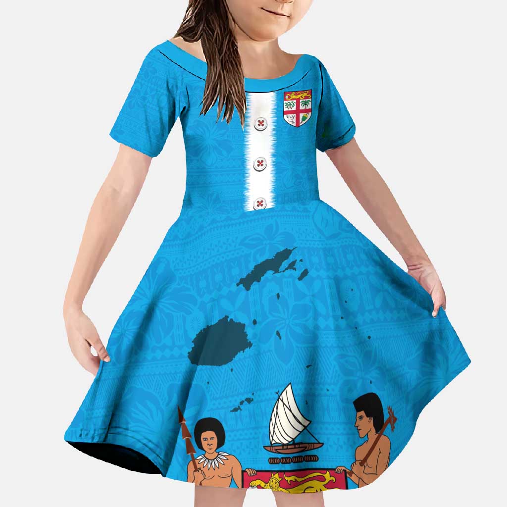 Fiji Merry Christmas Family Matching Off Shoulder Maxi Dress and Hawaiian Shirt Santa Suit Style With Tapa Tribal Pattern LT03 Daughter's Dress Blue - Polynesian Pride