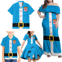 Fiji Merry Christmas Family Matching Off Shoulder Maxi Dress and Hawaiian Shirt Santa Suit Style With Tapa Tribal Pattern LT03 - Polynesian Pride