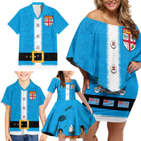 Fiji Merry Christmas Family Matching Off Shoulder Short Dress and Hawaiian Shirt Santa Suit Style With Tapa Tribal Pattern LT03 - Polynesian Pride