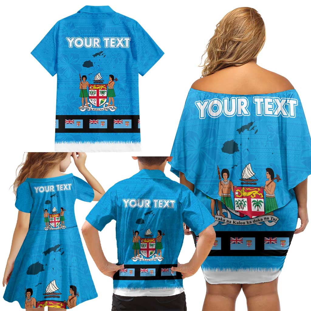 Fiji Merry Christmas Family Matching Off Shoulder Short Dress and Hawaiian Shirt Santa Suit Style With Tapa Tribal Pattern LT03 - Polynesian Pride
