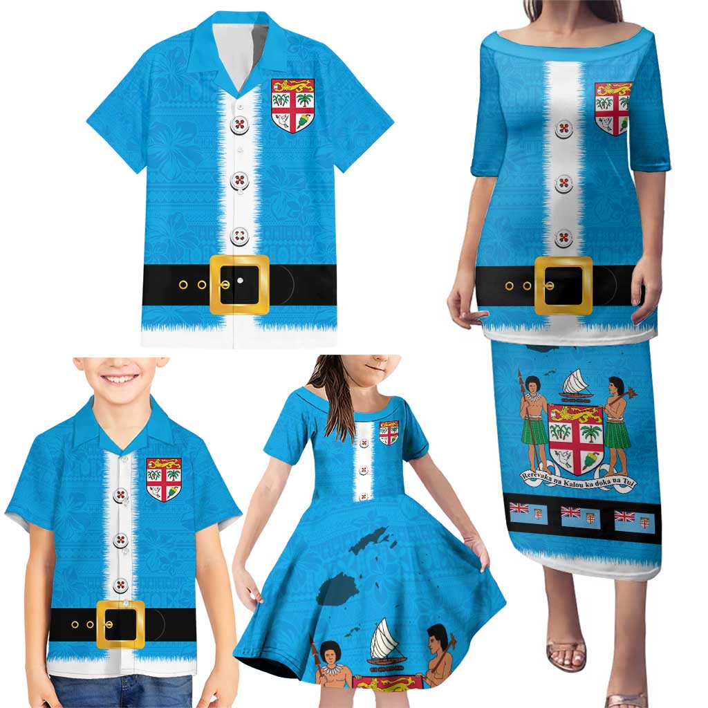 Fiji Merry Christmas Family Matching Puletasi and Hawaiian Shirt Santa Suit Style With Tapa Tribal Pattern LT03 - Polynesian Pride