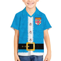 Fiji Merry Christmas Family Matching Summer Maxi Dress and Hawaiian Shirt Santa Suit Style With Tapa Tribal Pattern LT03 Son's Shirt Blue - Polynesian Pride