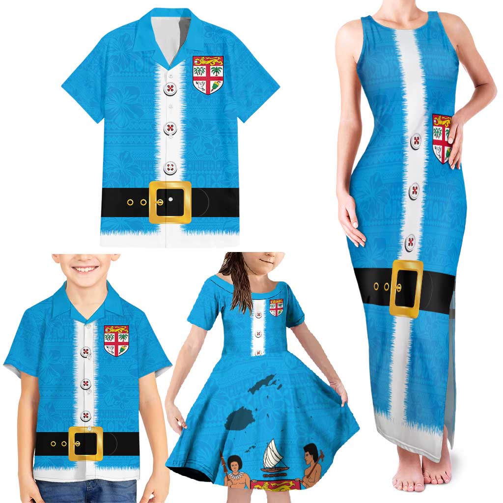 Fiji Merry Christmas Family Matching Tank Maxi Dress and Hawaiian Shirt Santa Suit Style With Tapa Tribal Pattern LT03 - Polynesian Pride
