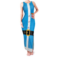 Fiji Merry Christmas Family Matching Tank Maxi Dress and Hawaiian Shirt Santa Suit Style With Tapa Tribal Pattern LT03 Mom's Dress Blue - Polynesian Pride