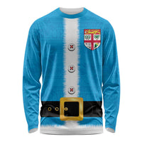 Fiji Merry Christmas Long Sleeve Shirt Santa Suit Style With Tapa Tribal Pattern LT03 Unisex Blue - Polynesian Pride