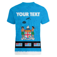 Fiji Merry Christmas Women V-Neck T-Shirt Santa Suit Style With Tapa Tribal Pattern