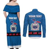 Samoa Merry Christmas Couples Matching Off Shoulder Maxi Dress and Long Sleeve Button Shirt Santa Suit Style With Tatau Tattoo Pattern