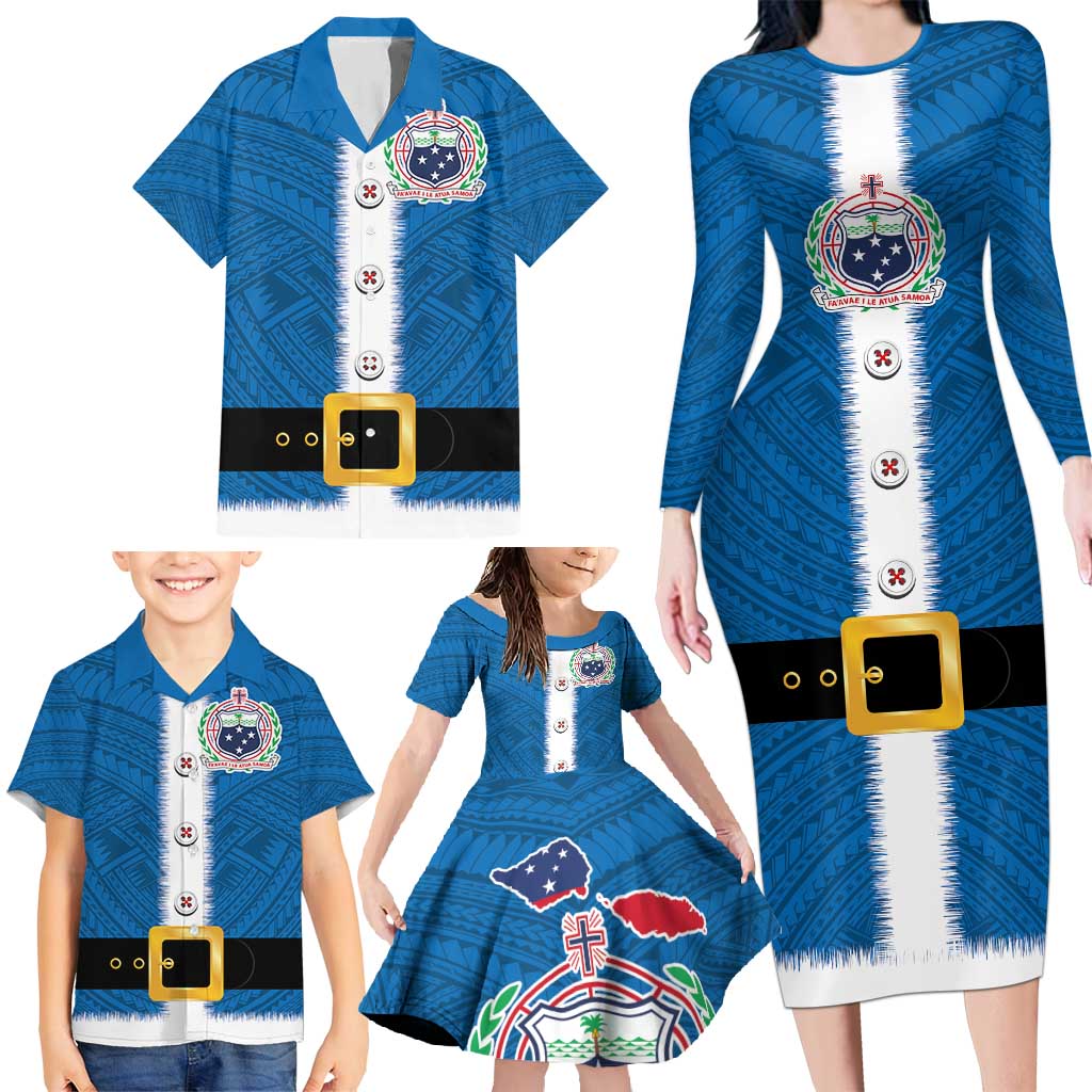Samoa Merry Christmas Family Matching Long Sleeve Bodycon Dress and Hawaiian Shirt Santa Suit Style With Tatau Tattoo Pattern LT03 - Polynesian Pride