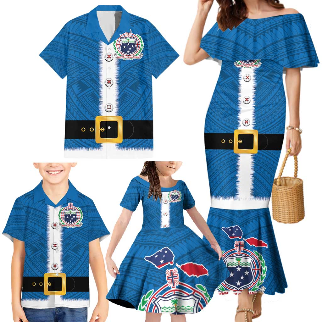 Samoa Merry Christmas Family Matching Mermaid Dress and Hawaiian Shirt Santa Suit Style With Tatau Tattoo Pattern LT03 - Polynesian Pride