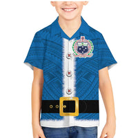 Samoa Merry Christmas Family Matching Mermaid Dress and Hawaiian Shirt Santa Suit Style With Tatau Tattoo Pattern LT03 Son's Shirt Blue - Polynesian Pride