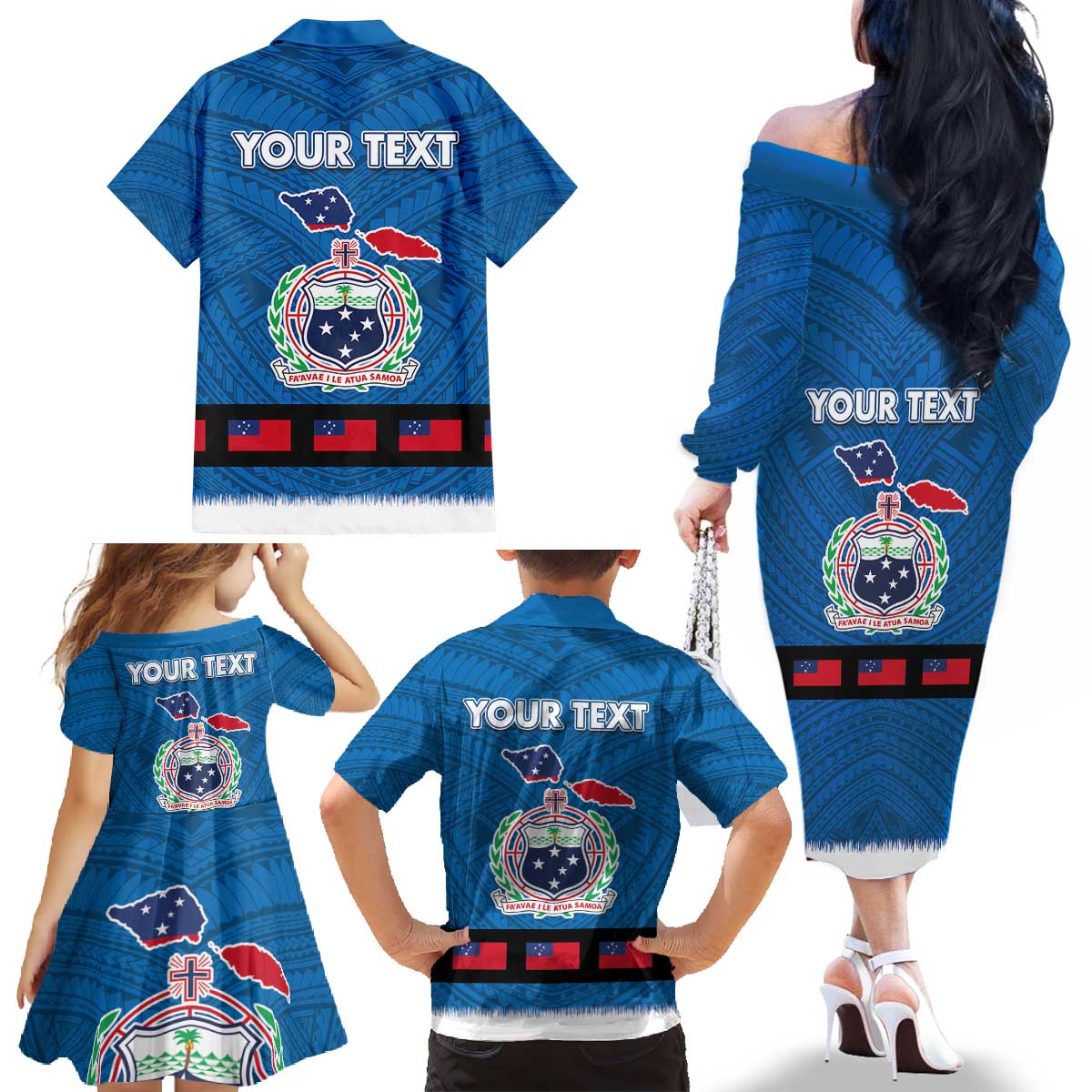 Samoa Merry Christmas Family Matching Off The Shoulder Long Sleeve Dress and Hawaiian Shirt Santa Suit Style With Tatau Tattoo Pattern LT03 - Polynesian Pride