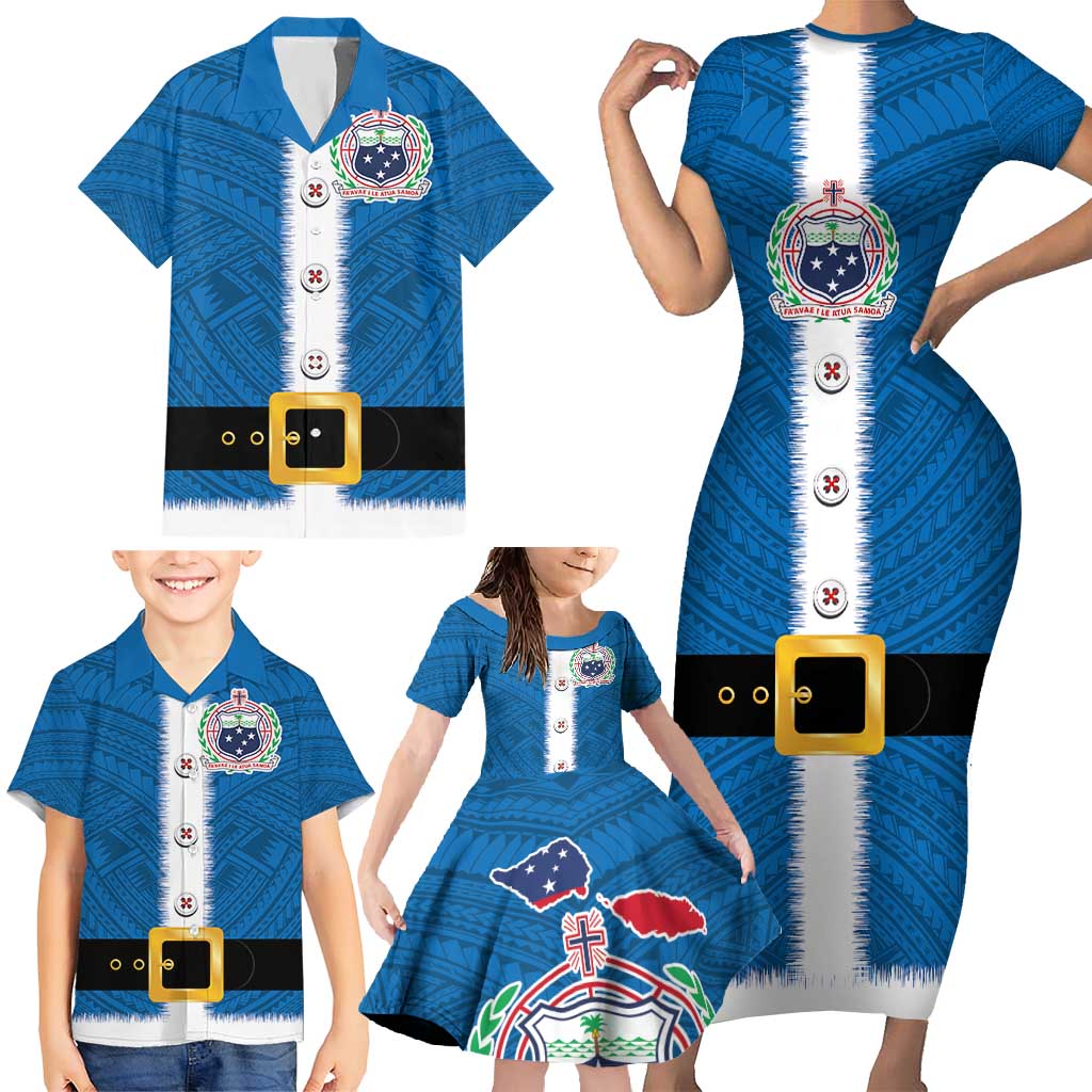 Samoa Merry Christmas Family Matching Short Sleeve Bodycon Dress and Hawaiian Shirt Santa Suit Style With Tatau Tattoo Pattern LT03 - Polynesian Pride