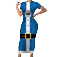 Samoa Merry Christmas Family Matching Short Sleeve Bodycon Dress and Hawaiian Shirt Santa Suit Style With Tatau Tattoo Pattern LT03 Mom's Dress Blue - Polynesian Pride