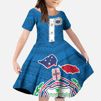 Samoa Merry Christmas Family Matching Tank Maxi Dress and Hawaiian Shirt Santa Suit Style With Tatau Tattoo Pattern LT03 Daughter's Dress Blue - Polynesian Pride