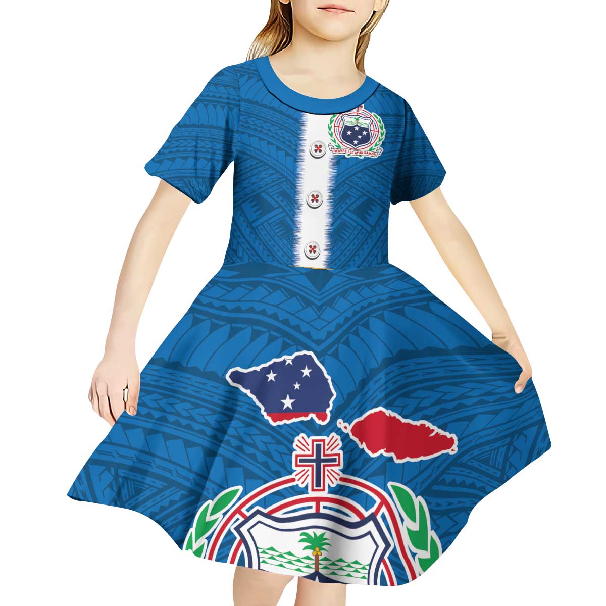 Samoa Merry Christmas Kid Short Sleeve Dress Santa Suit Style With Tatau Tattoo Pattern LT03 - Polynesian Pride