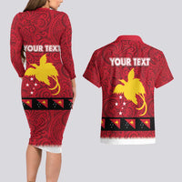 Papua New Guinea Merry Christmas Couples Matching Long Sleeve Bodycon Dress and Hawaiian Shirt Santa Suit Style With Melanesian Pattern LT03 - Polynesian Pride