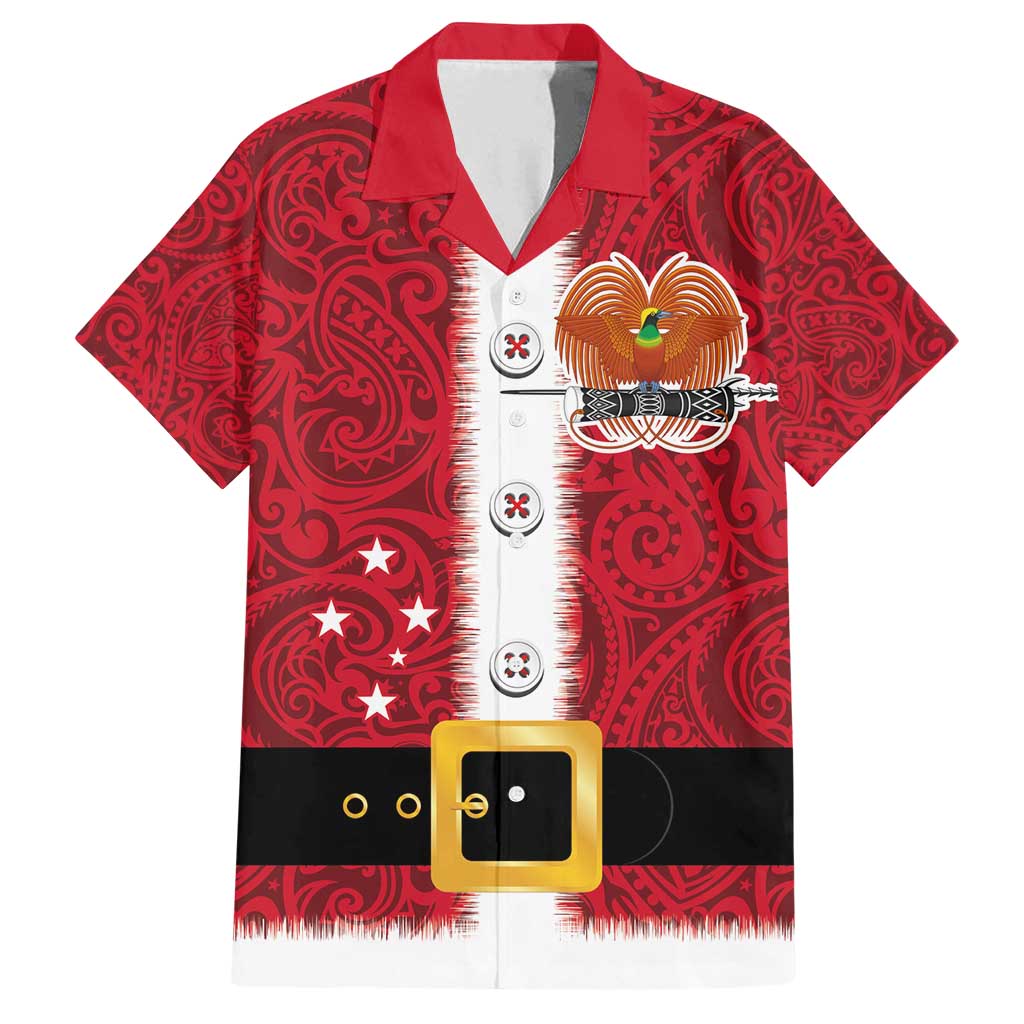 Papua New Guinea Merry Christmas Family Matching Long Sleeve Bodycon Dress and Hawaiian Shirt Santa Suit Style With Melanesian Pattern LT03 Dad's Shirt - Short Sleeve Red - Polynesian Pride