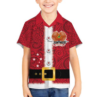 Papua New Guinea Merry Christmas Family Matching Long Sleeve Bodycon Dress and Hawaiian Shirt Santa Suit Style With Melanesian Pattern LT03 Son's Shirt Red - Polynesian Pride