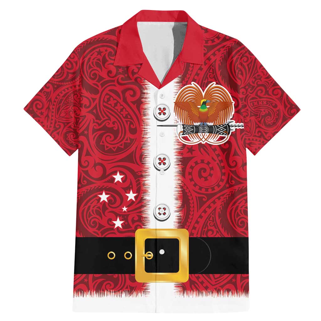 Papua New Guinea Merry Christmas Family Matching Mermaid Dress and Hawaiian Shirt Santa Suit Style With Melanesian Pattern LT03 Dad's Shirt - Short Sleeve Red - Polynesian Pride