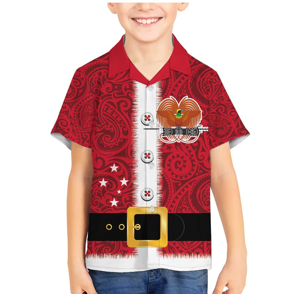 Papua New Guinea Merry Christmas Family Matching Mermaid Dress and Hawaiian Shirt Santa Suit Style With Melanesian Pattern LT03 Son's Shirt Red - Polynesian Pride