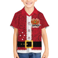 Papua New Guinea Merry Christmas Family Matching Off The Shoulder Long Sleeve Dress and Hawaiian Shirt Santa Suit Style With Melanesian Pattern LT03 Son's Shirt Red - Polynesian Pride