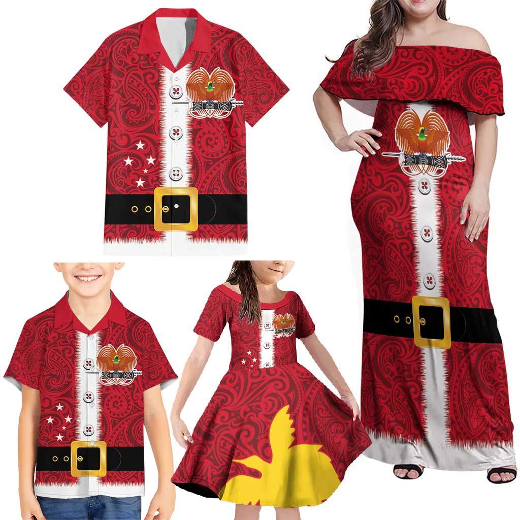 Papua New Guinea Merry Christmas Family Matching Off Shoulder Maxi Dress and Hawaiian Shirt Santa Suit Style With Melanesian Pattern LT03 - Polynesian Pride