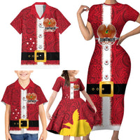 Papua New Guinea Merry Christmas Family Matching Short Sleeve Bodycon Dress and Hawaiian Shirt Santa Suit Style With Melanesian Pattern LT03 - Polynesian Pride