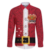 Papua New Guinea Merry Christmas Family Matching Short Sleeve Bodycon Dress and Hawaiian Shirt Santa Suit Style With Melanesian Pattern LT03 Dad's Shirt - Long Sleeve Red - Polynesian Pride