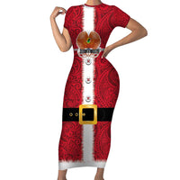 Papua New Guinea Merry Christmas Family Matching Short Sleeve Bodycon Dress and Hawaiian Shirt Santa Suit Style With Melanesian Pattern LT03 Mom's Dress Red - Polynesian Pride