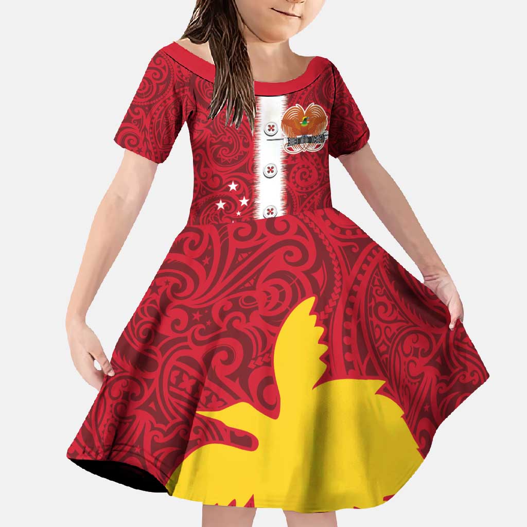 Papua New Guinea Merry Christmas Family Matching Summer Maxi Dress and Hawaiian Shirt Santa Suit Style With Melanesian Pattern LT03 Daughter's Dress Red - Polynesian Pride