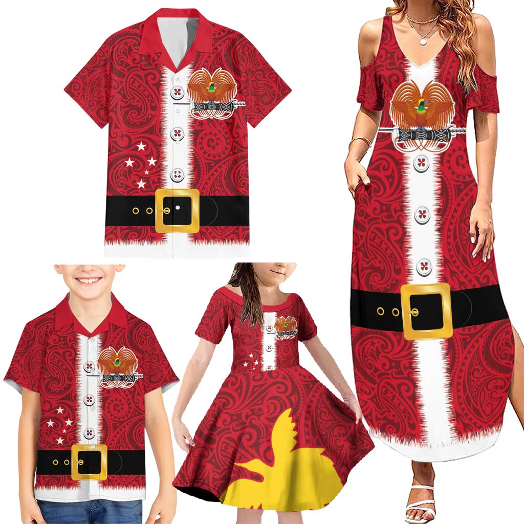 Papua New Guinea Merry Christmas Family Matching Summer Maxi Dress and Hawaiian Shirt Santa Suit Style With Melanesian Pattern LT03 - Polynesian Pride