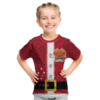 Papua New Guinea Merry Christmas Kid T Shirt Santa Suit Style With Melanesian Pattern