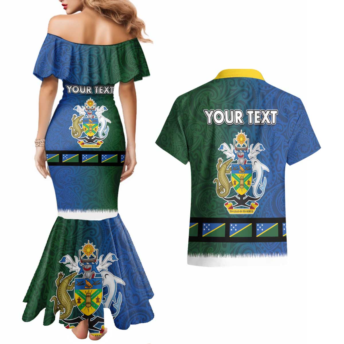 Solomon Islands Merry Christmas Couples Matching Mermaid Dress and Hawaiian Shirt Santa Suit Style With Melanesian Pattern