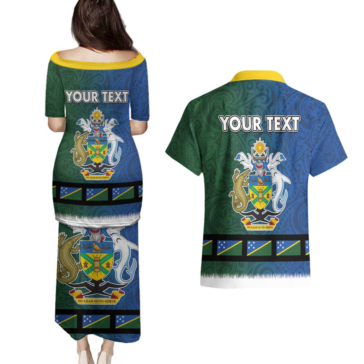 Solomon Islands Merry Christmas Couples Matching Puletasi and Hawaiian Shirt Santa Suit Style With Melanesian Pattern
