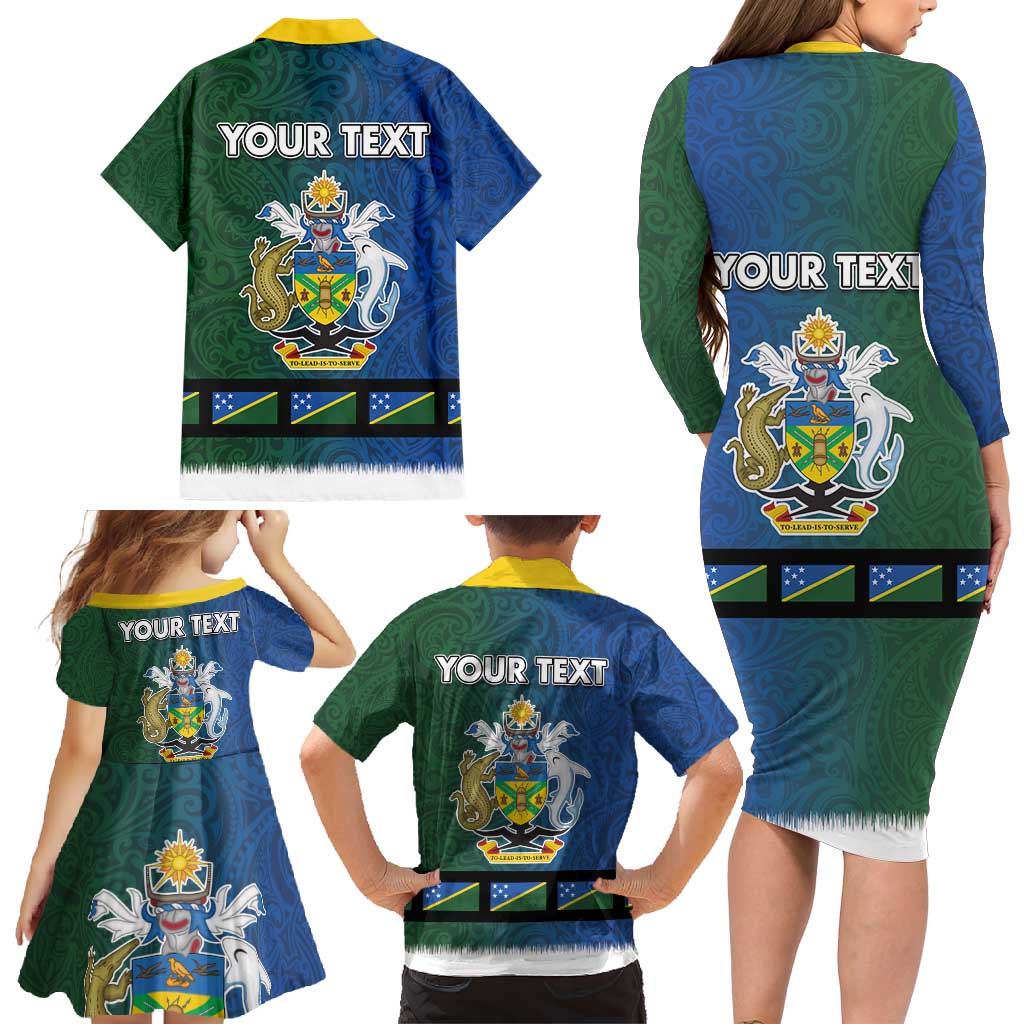 Solomon Islands Merry Christmas Family Matching Long Sleeve Bodycon Dress and Hawaiian Shirt Santa Suit Style With Melanesian Pattern LT03 - Polynesian Pride