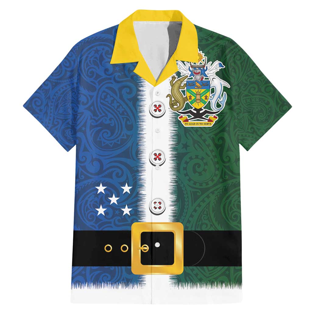 Solomon Islands Merry Christmas Family Matching Mermaid Dress and Hawaiian Shirt Santa Suit Style With Melanesian Pattern LT03 Dad's Shirt - Short Sleeve Green - Polynesian Pride